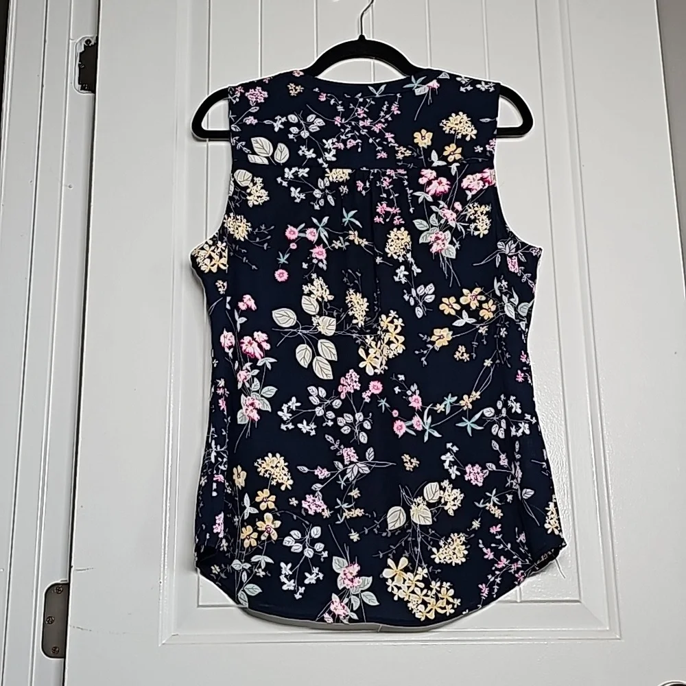 Vintage NY&Co M Soho blouse navy blue/floral button down tank blouse - Picture 9 of 9